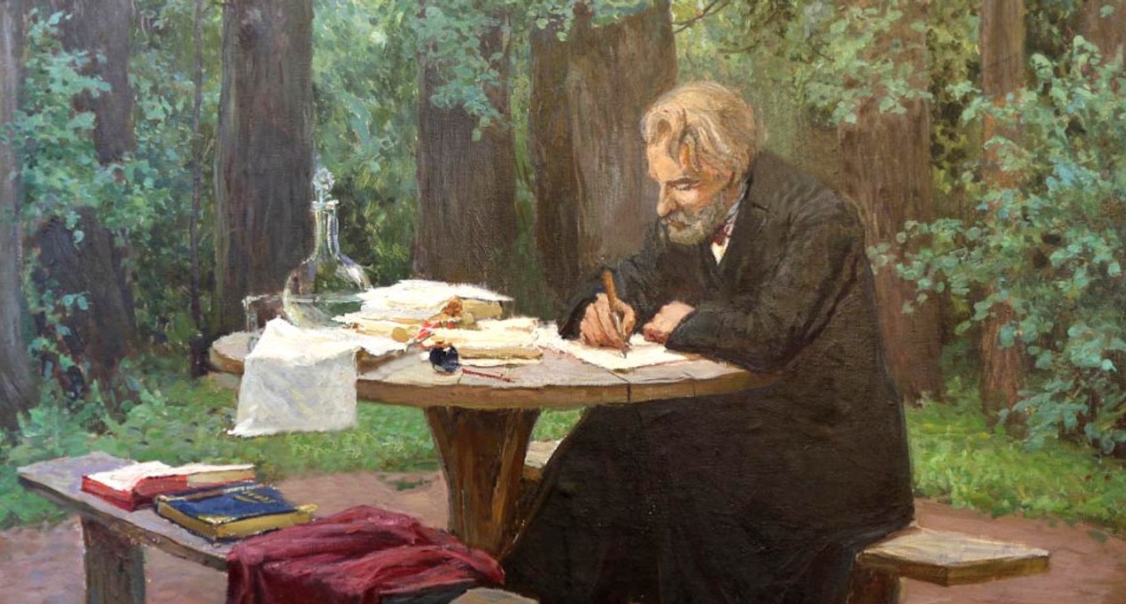 Тургенев пишет за столом